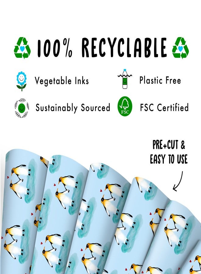 CENTRAL 23 6 Sheets of Blue Wrapping Paper - Penguins and Hearts - For Anniversary - Gift Wrap Sheets for Husband Wife - Valentines Day Wrapping Paper for Boyfriend Girlfriend - Recyclable - Image 3